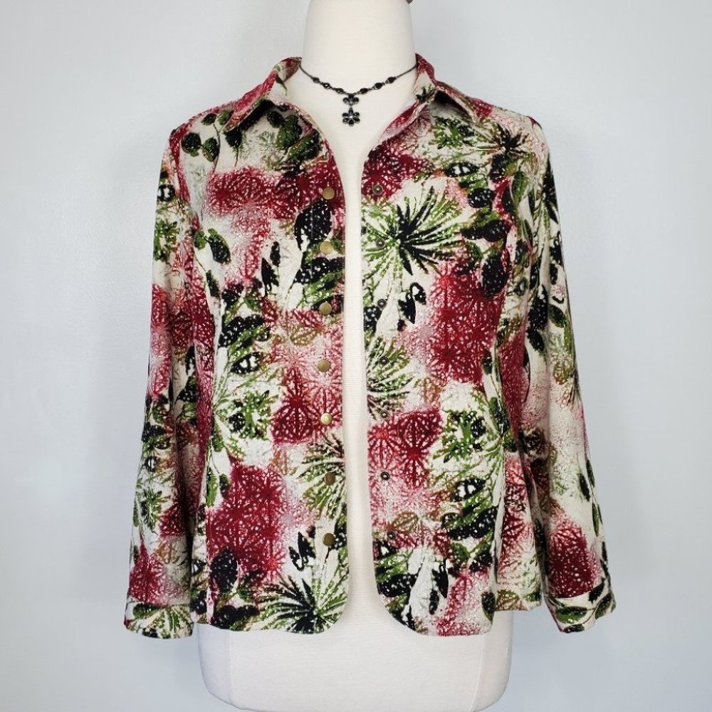 Christopher & Banks Snap Front Grandmacore Botanical Print Jacket Blazer XLP